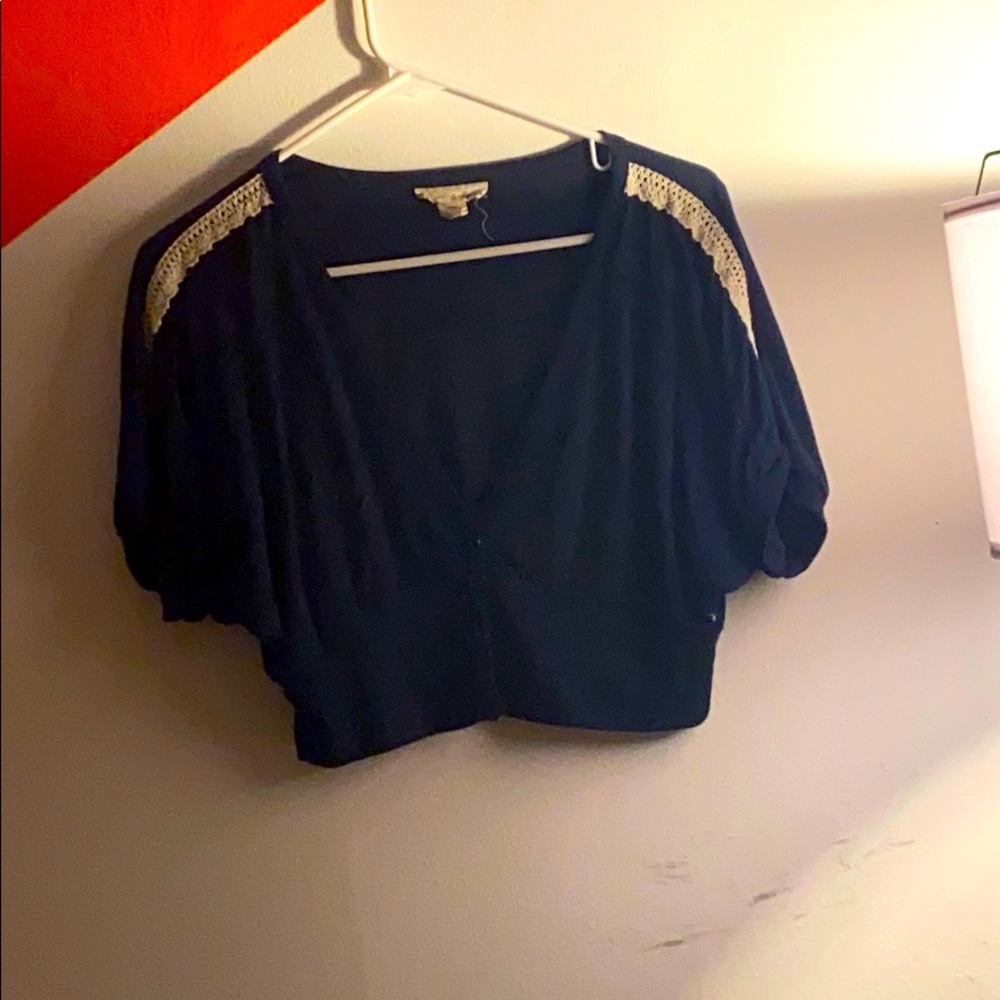 Button up crop top with lace detail on arms